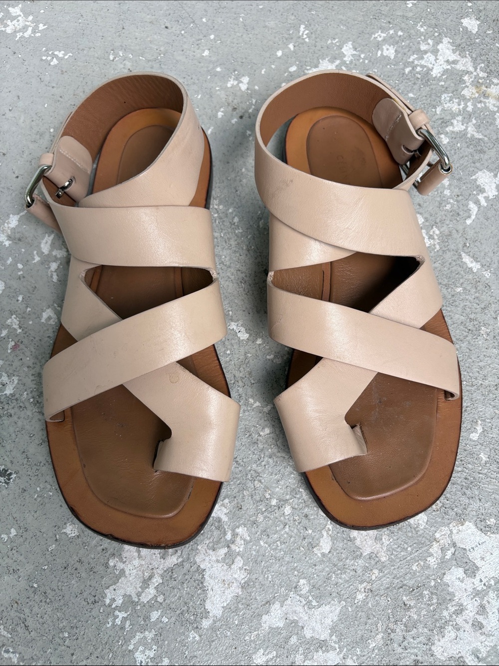 Celine Nude Strappy Leather Thong sandals